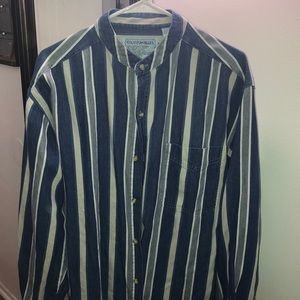 Vintage button up stripe shirt collarless